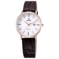 SKONE 9307 ladies brown leather strap silver color watch